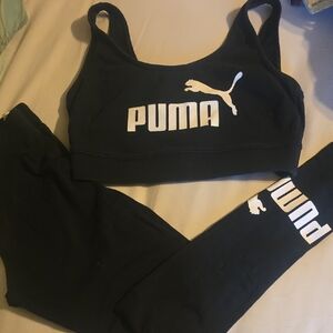 Puma Black and White Activewear Set Top Small Pants XS 26" Inseam